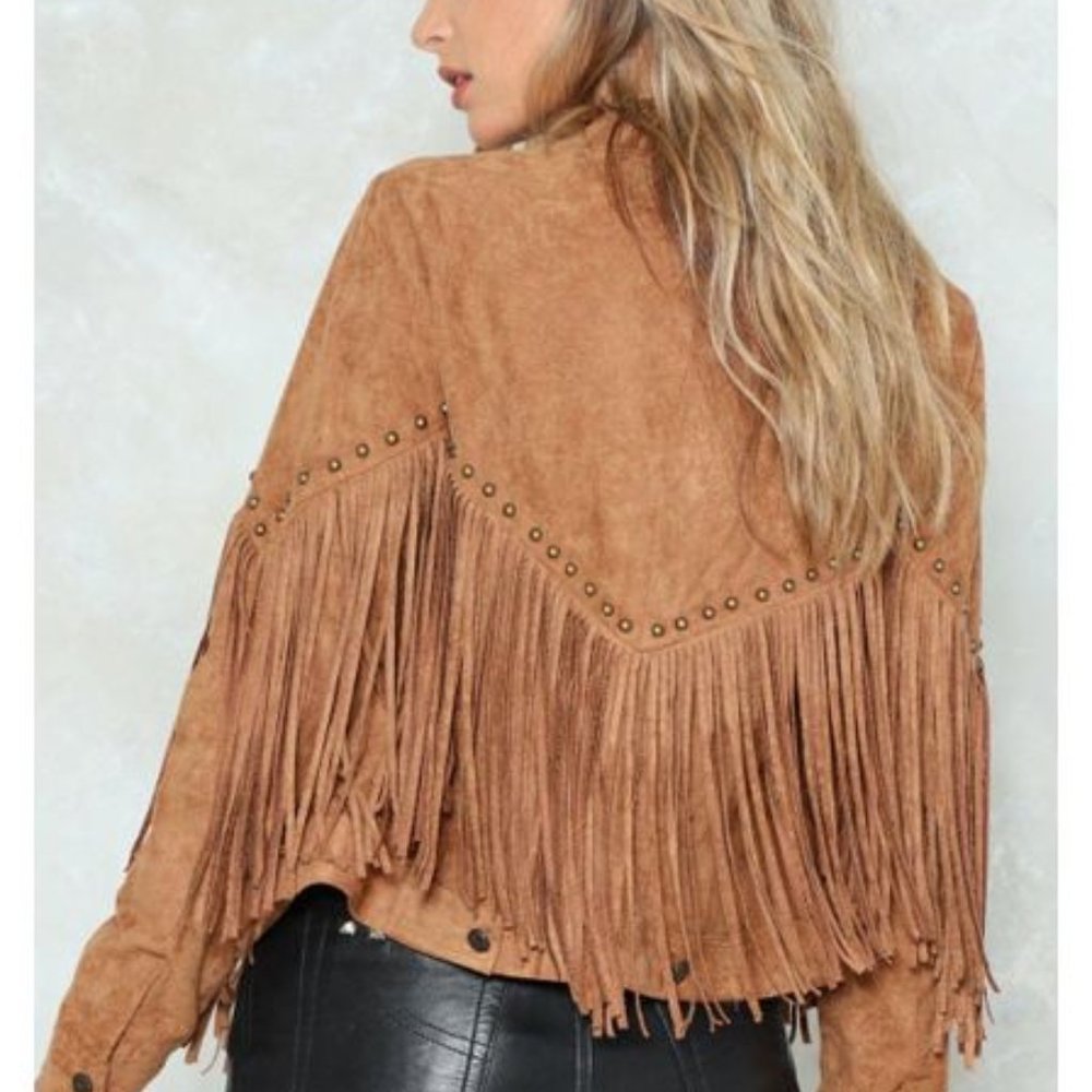 Nasty Gal Tan Suede Fringe Jacket